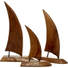 Picture of Leeds & Co 19.7"H x 3.85"W Brown Teak Wood Sail Boat Sculpture (Set of 3)